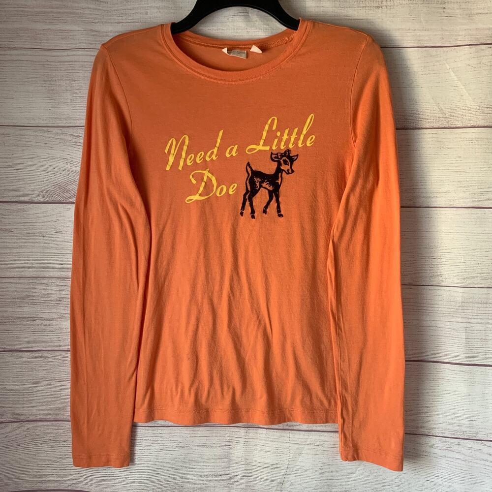 American Eagle Outfitters Orange Graphic T-Shirt NEED A LITTLE DOE Cotton Size M